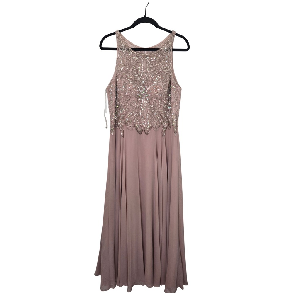 Juliet Embellished Prom Dress XL‎ Pink Beaded Sequin Chiffon Formal Gown